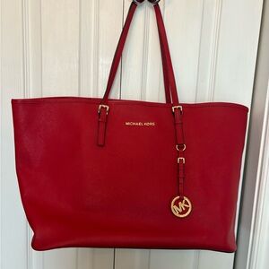 Michael Kors Jet Set Travel Large Saffiano Leather Tote Bag Red